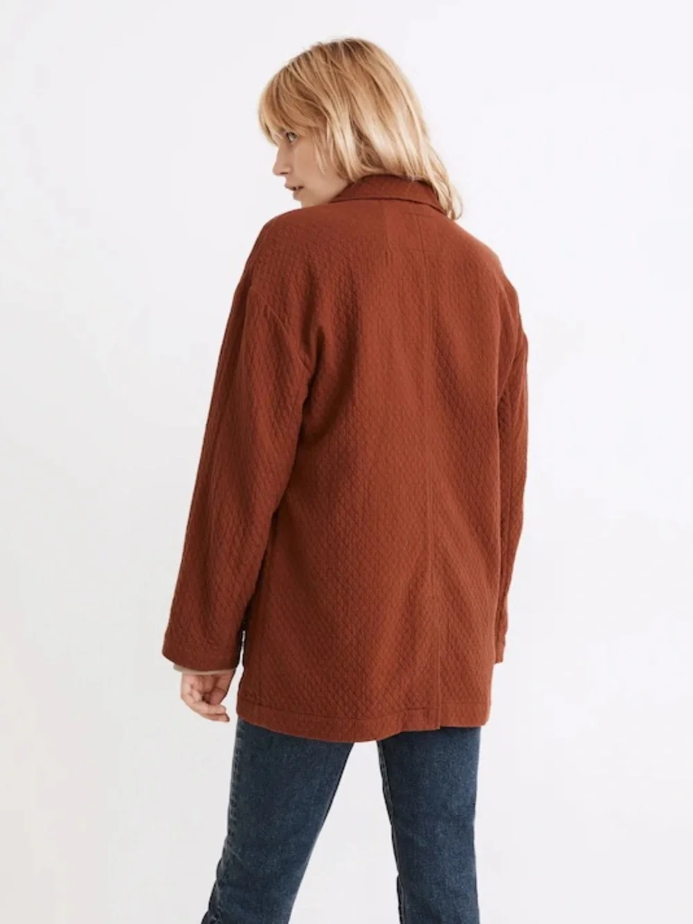 Madewell Diamond Jacquard Shaw Blazer in Stained Mahogany 100% Cotton